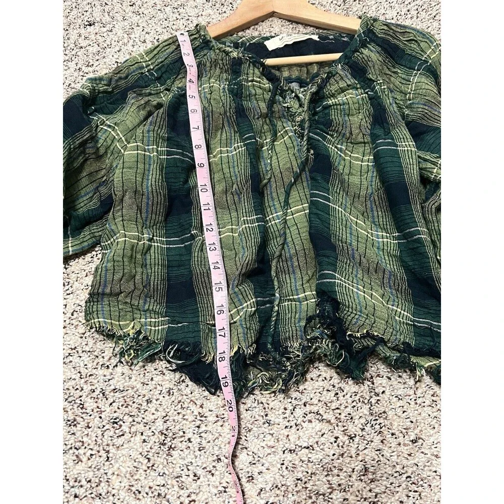 Free People Plaid Tunic Top Oversize Raw Hem Pullover Green Cloudbreaker XS - Picture 8 of 9